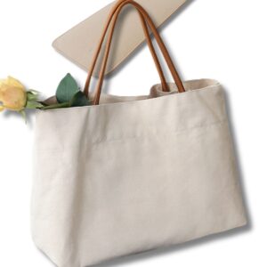 キャンバス トートバック レディース バイカラー ツートン レザー 革ハンドル（オフホワイト×ブラウン）