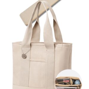 A4 トートバッグ レディース, キャンバス 帆布 縦型 大容量 仕切り ファスナー付き マザーズバッグ 通勤バッグ 通学バッグ 【底板セット】