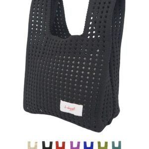 ニットバッグ ミニ メッシュバッグ ミニ ： 小さめのトートバッグ ピンでアレンジ ニット素材