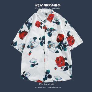 柄シャツ｜アロハシャツ｜バラ柄（白）｜1188-WT