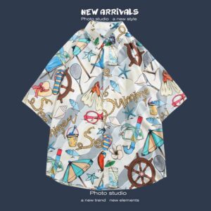 柄シャツ｜アロハシャツ｜シーサイド柄｜2102