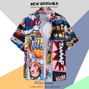 柄シャツ｜アロハシャツ｜コミック柄｜2119-BK