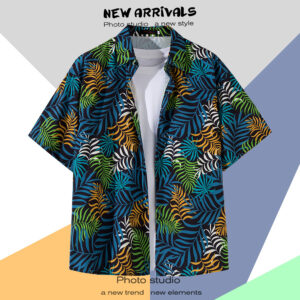 柄シャツ｜アロハシャツ｜シダ柄｜2125-BK