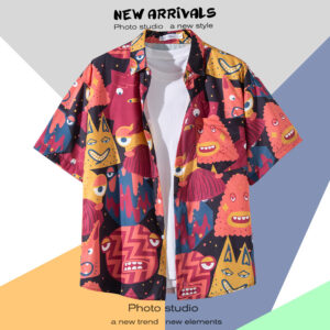 柄シャツ｜アロハシャツ｜イラスト柄｜1180-BK