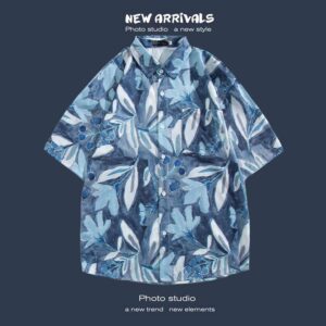 柄シャツ｜アロハシャツ｜リーフ柄（青）｜1187-BL