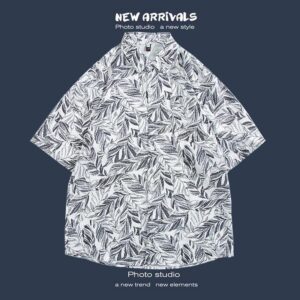 柄シャツ｜アロハシャツ｜リーフ柄（白）｜1186-WT