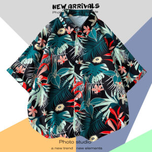 柄シャツ｜アロハシャツ｜リーフ柄｜1154-BK