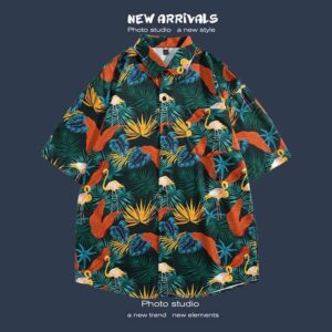 柄シャツ｜アロハシャツ｜フラミンゴ柄｜1190-GR