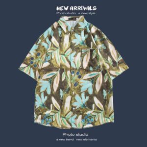 柄シャツ｜アロハシャツ｜リーフ柄（黄緑）｜1187-YW