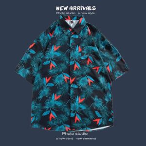 柄シャツ｜アロハシャツ｜リーフ柄｜1192-RD