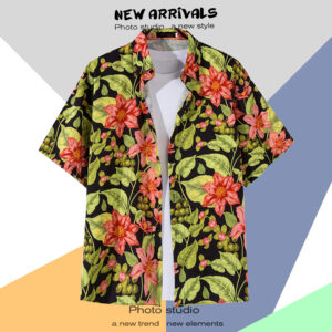 柄シャツ｜アロハシャツ｜花柄｜2127-BK